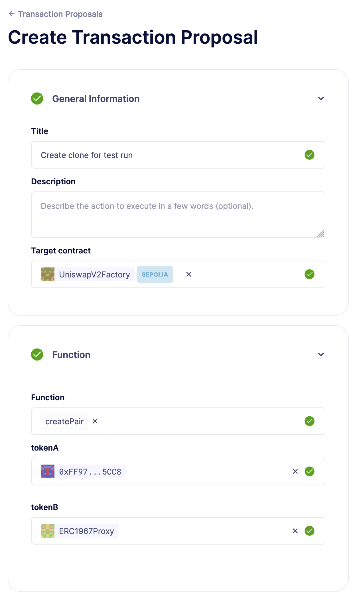 用于创建克隆的 Transaction Proposal