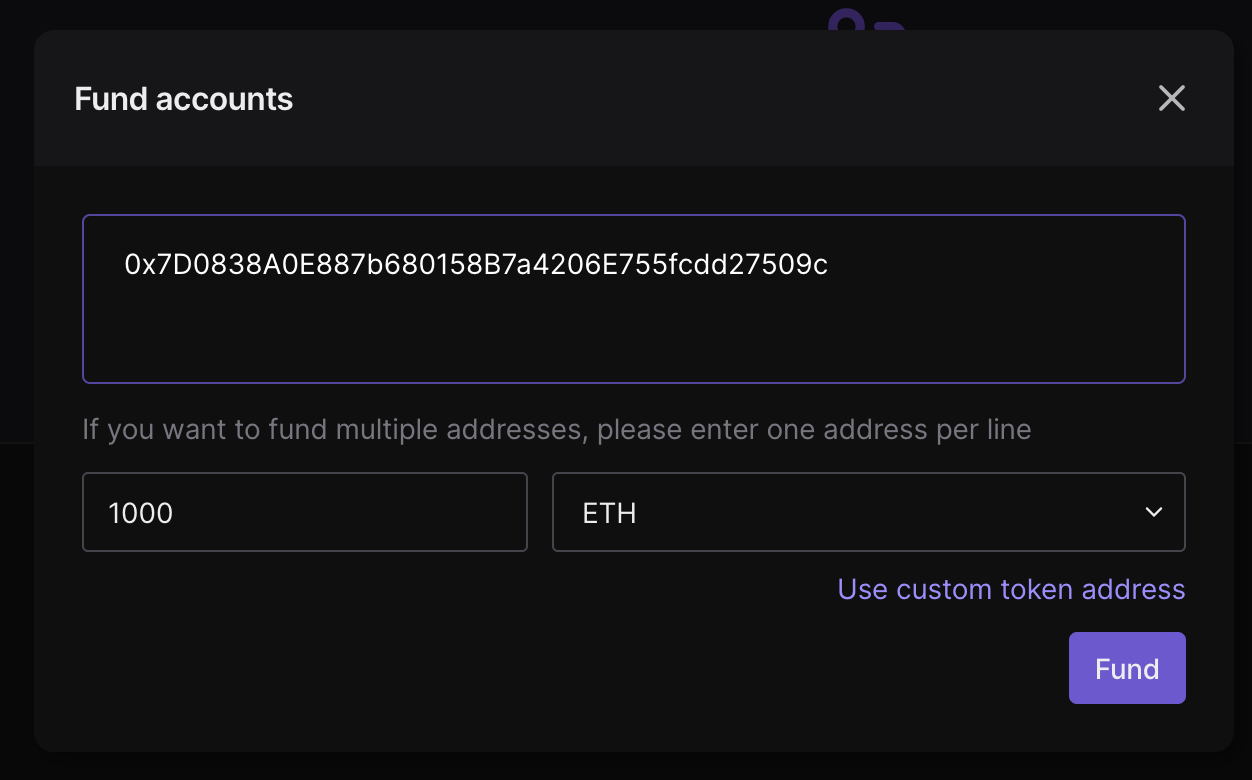 在私有网络上为钱包提供资金