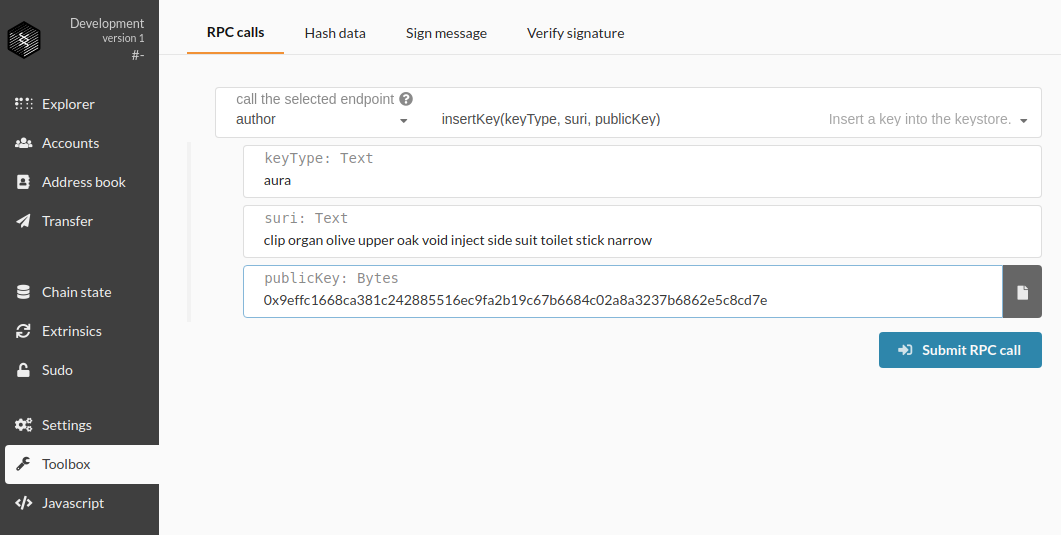 Inserting a Aura key using Apps